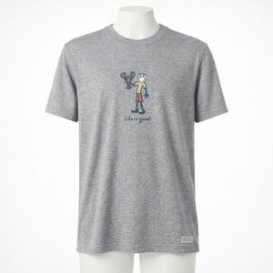 Life is Good Graphic T Shirt Lobster Stick Figure Gray Crew Neck Casual Mens‎ S